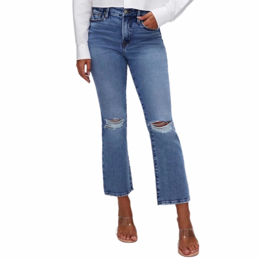 Good American Good Curve Strait High Waist Denim Jeans TummyTech Distressed 6